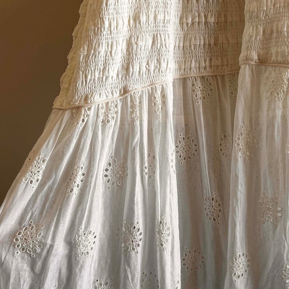 Sea NY Blaine Eyelet Puff Sleeve Smocked Dress | Size Large | Eggshell - Picture 11 of 16